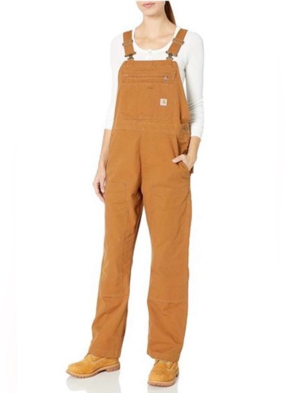 Carhartt Brown Rugged Flex Canvas Bib Overall Loose Fit Womens Small